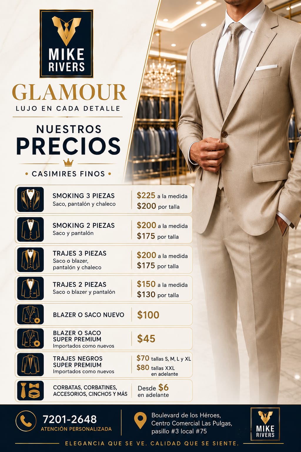 Lista de precios de casimires finos Mike Rivers